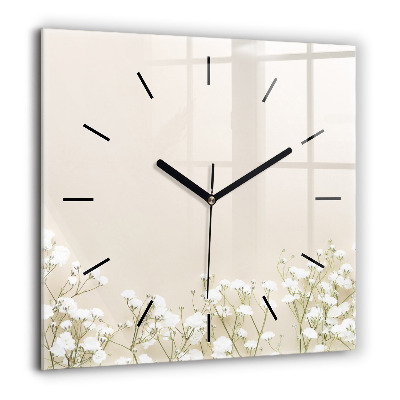 Pendule carrée en verre 60x60 cm Gypsophile en fleurs