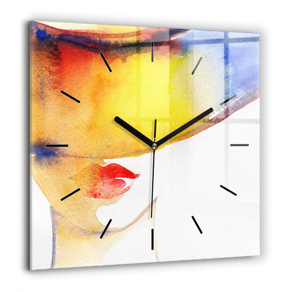 Pendule carrée en verre 60x60 cm Femme au chapeau