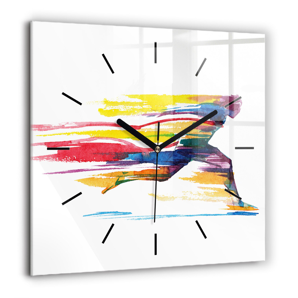 Pendule carrée en verre 60x60 cm Illustration d'un coureur