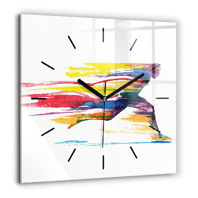 Pendule carrée en verre 60x60 cm Illustration d'un coureur