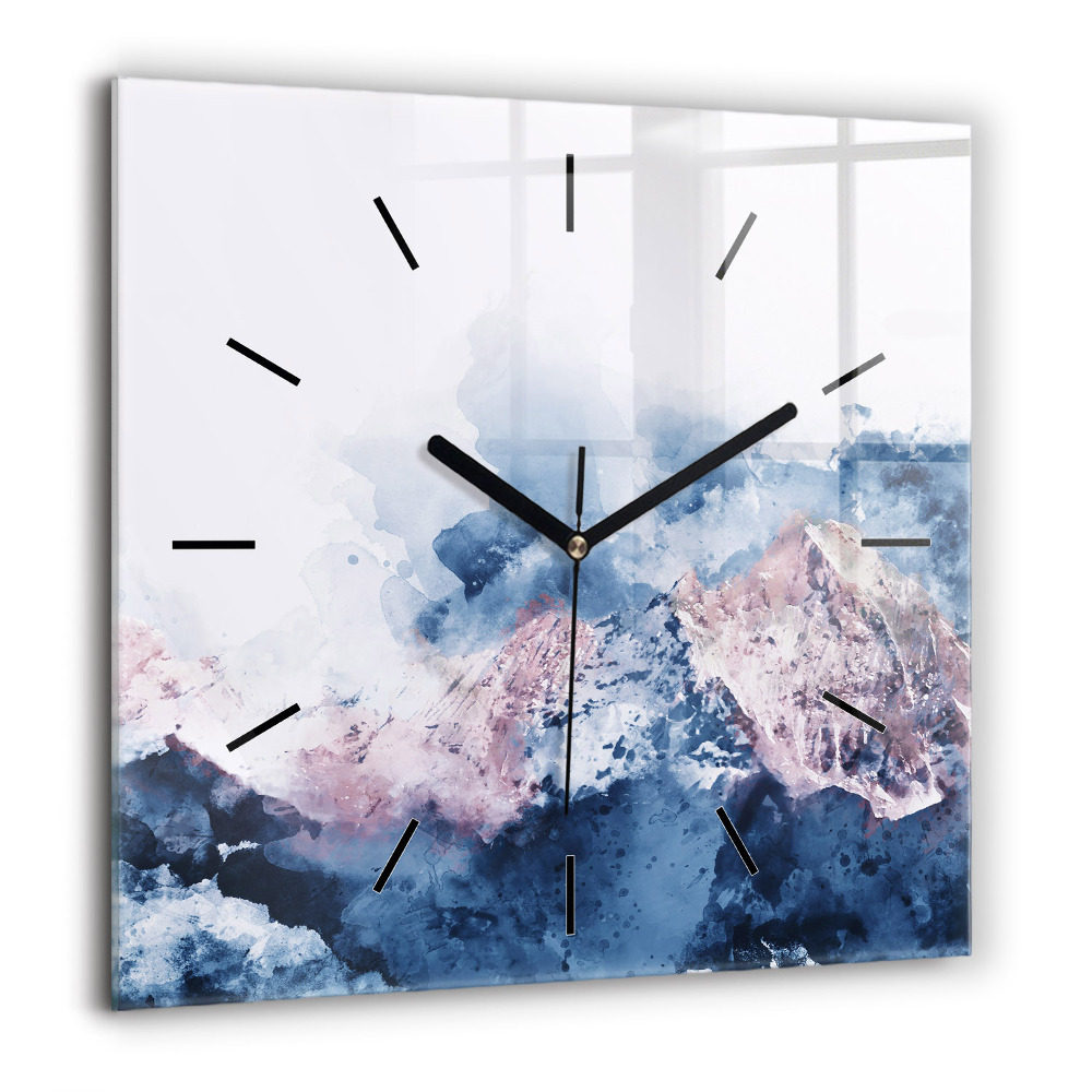 Pendule carrée en verre 60x60 cm Chaînes de montagnes abstraites