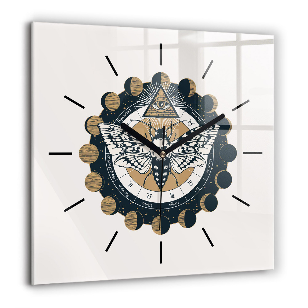 Horloge murale carrée 60x60 cm Phases de la lune et œil