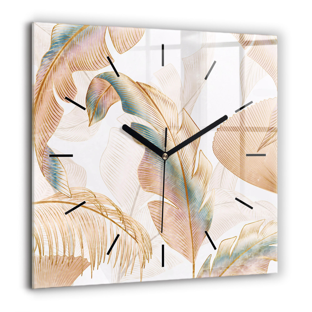 Horloge carrée en verre 60x60 cm Motif de feuilles de la nature