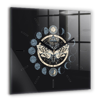Horloge carrée en verre 60x60 cm Phases de la lune