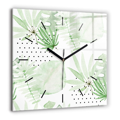 Horloge carrée en verre 60x60 cm Feuilles vertes
