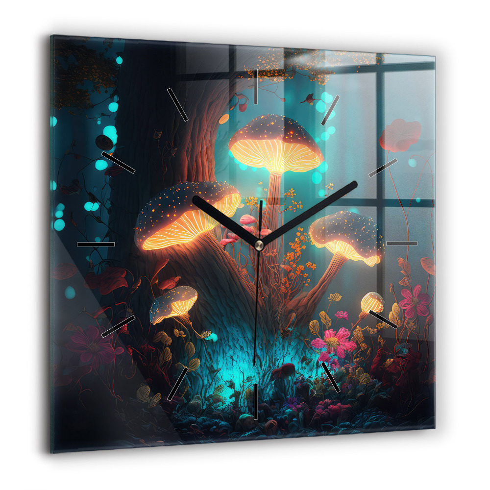 Horloge murale carrée 60x60 cm Forêt et champignons magiques