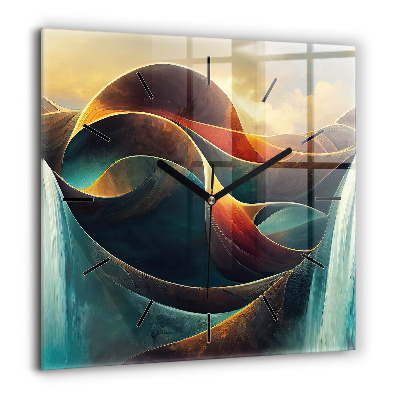 Horloge carrée en verre 60x60 cm Chute d'eau