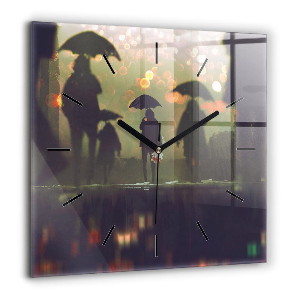 Pendule carrée en verre 60x60 cm Personnes avec des parapluies
