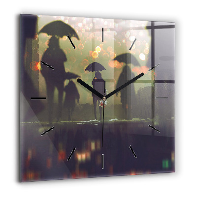 Pendule carrée en verre 60x60 cm Personnes avec des parapluies