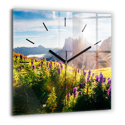 Horloge carrée en verre 60x60 cm Prairie de lavande
