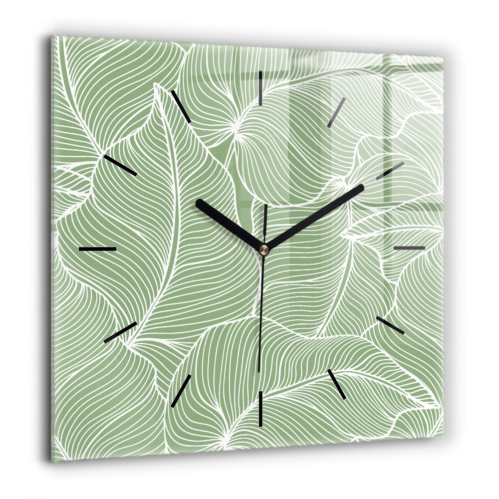 Pendule carrée en verre 60x60 cm Motif de feuilles dans la nature