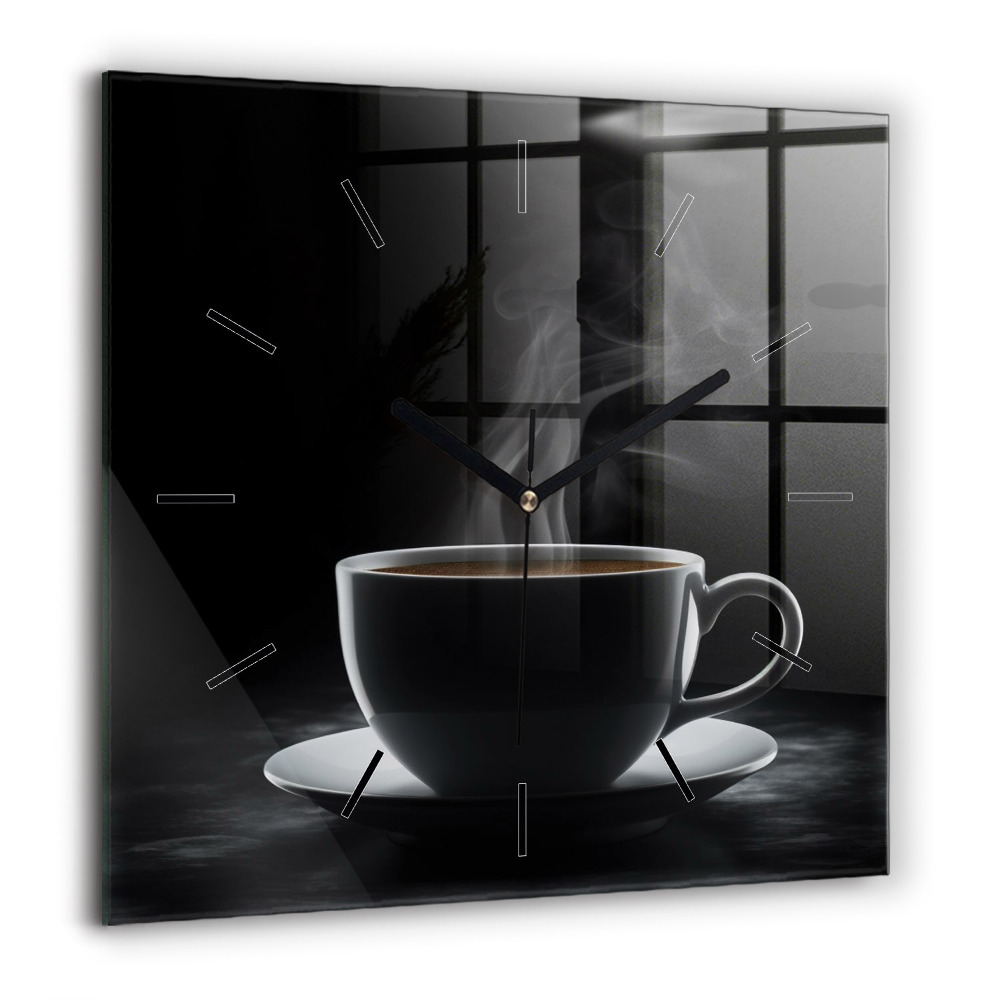 Horloge carrée en verre 60x60 cm Tasse de café noir