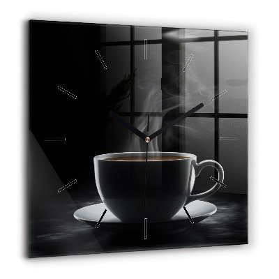 Horloge carrée en verre 60x60 cm Tasse de café noir