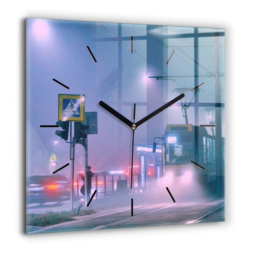 Horloge murale carrée 60x60 cm Varsovie dans le brouillard