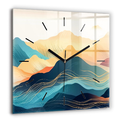Horloge murale carrée 60x60 cm Paysage de montagne