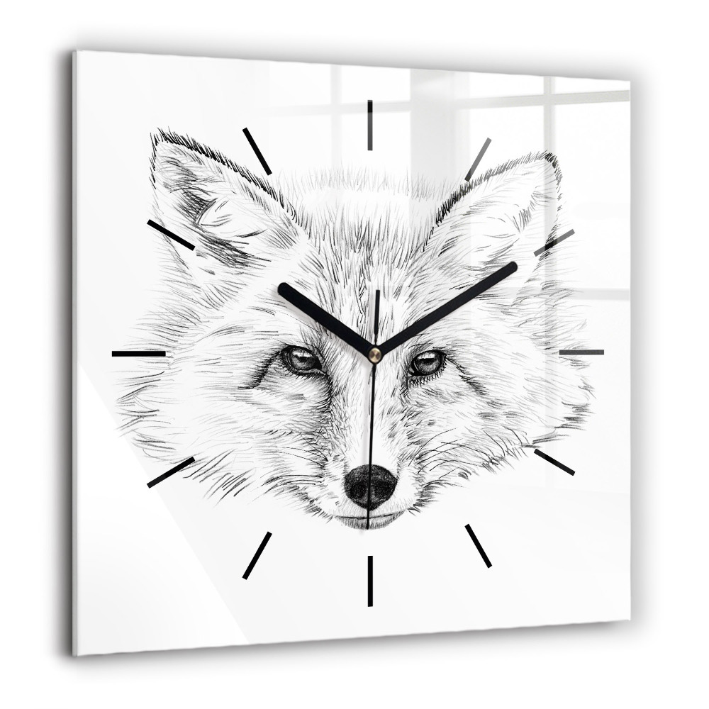 Horloge carrée en verre 60x60 cm Tête de renard graphique