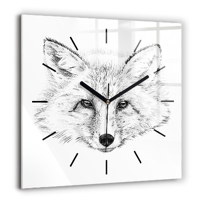 Horloge carrée en verre 60x60 cm Tête de renard graphique