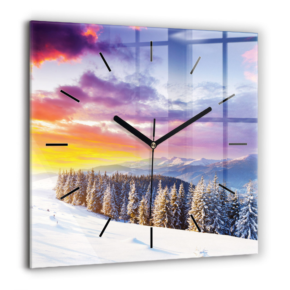 Horloge murale carrée 60x60 cm Paysage de montagne hivernal