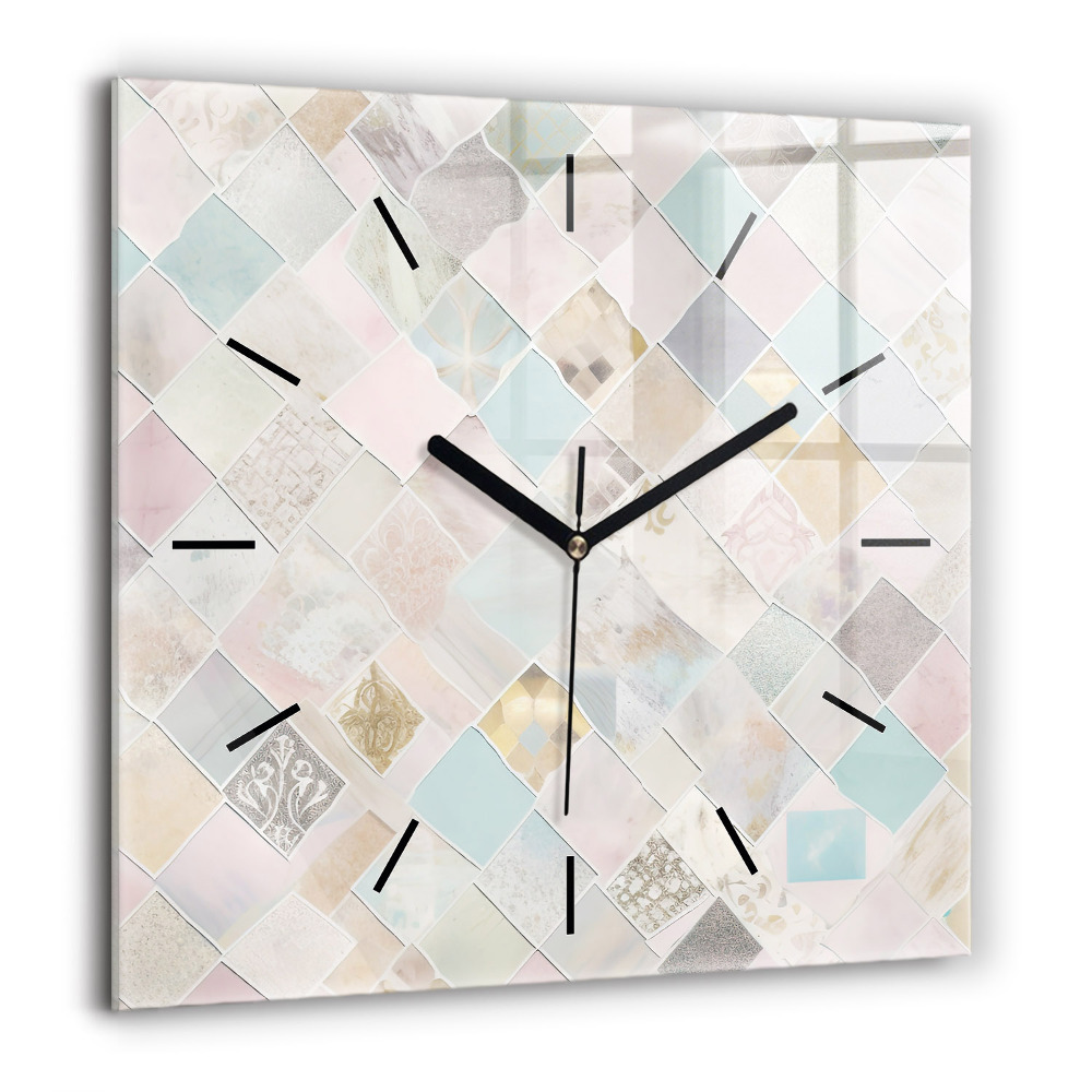 Horloge carrée en verre 60x60 cm Tuiles colorées