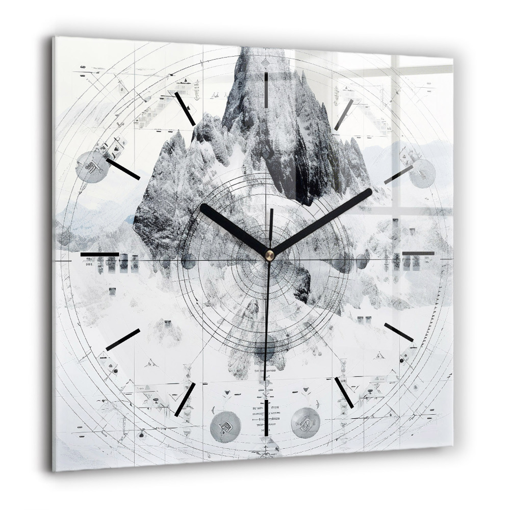 Horloge murale carrée 60x60 cm Dessin de montagnes