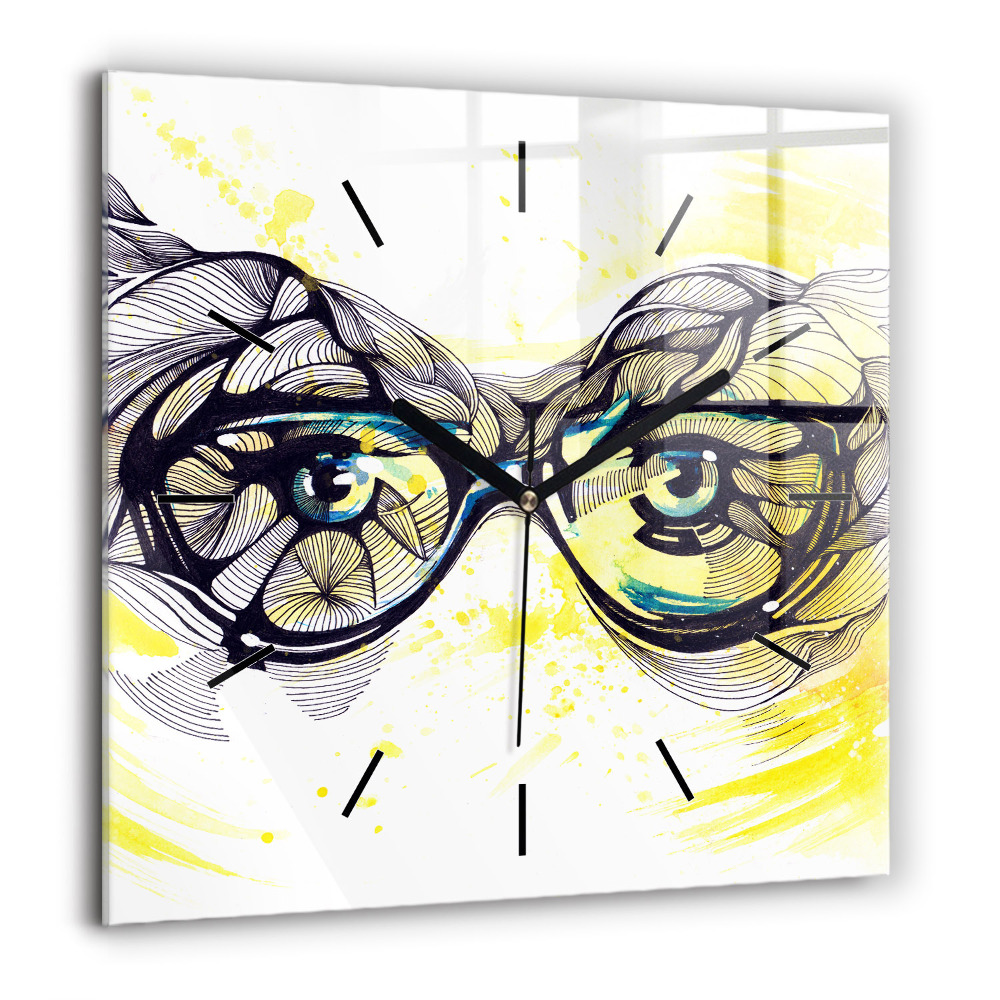 Horloge carrée en verre 60x60 cm Yeux dans des lunettes