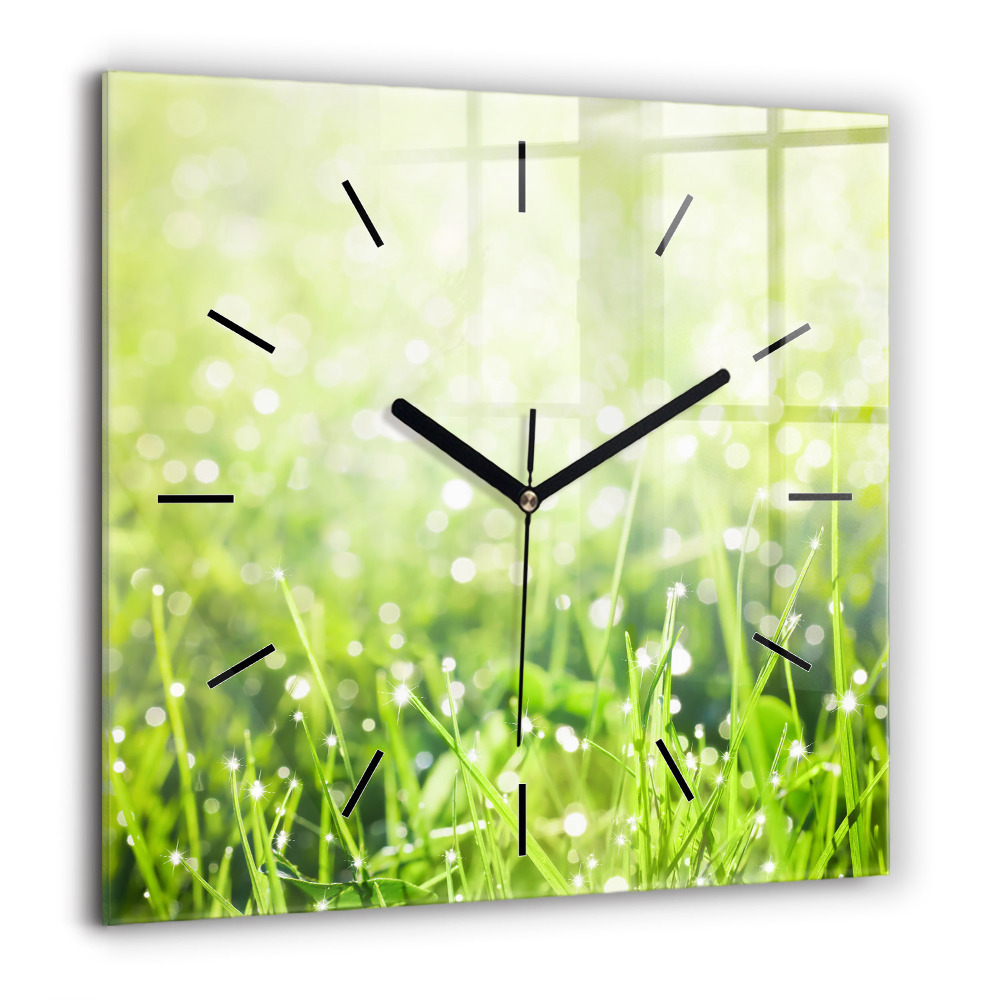 Horloge murale carrée 60x60 cm Herbe verte