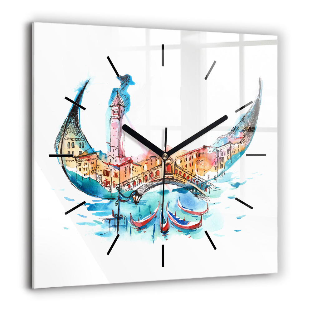 Horloge carrée en verre 60x60 cm Italie - La gondole vénitienne
