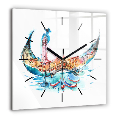 Horloge carrée en verre 60x60 cm Italie - La gondole vénitienne