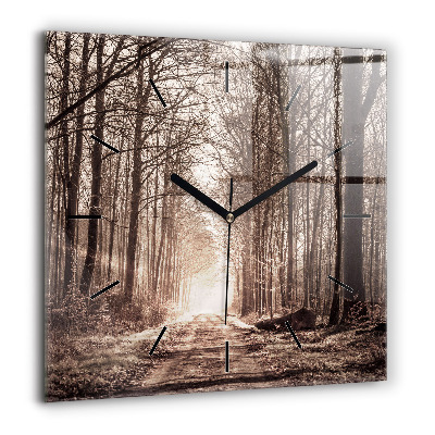 Horloge murale carrée 60x60 cm Sentier forestier en sépia