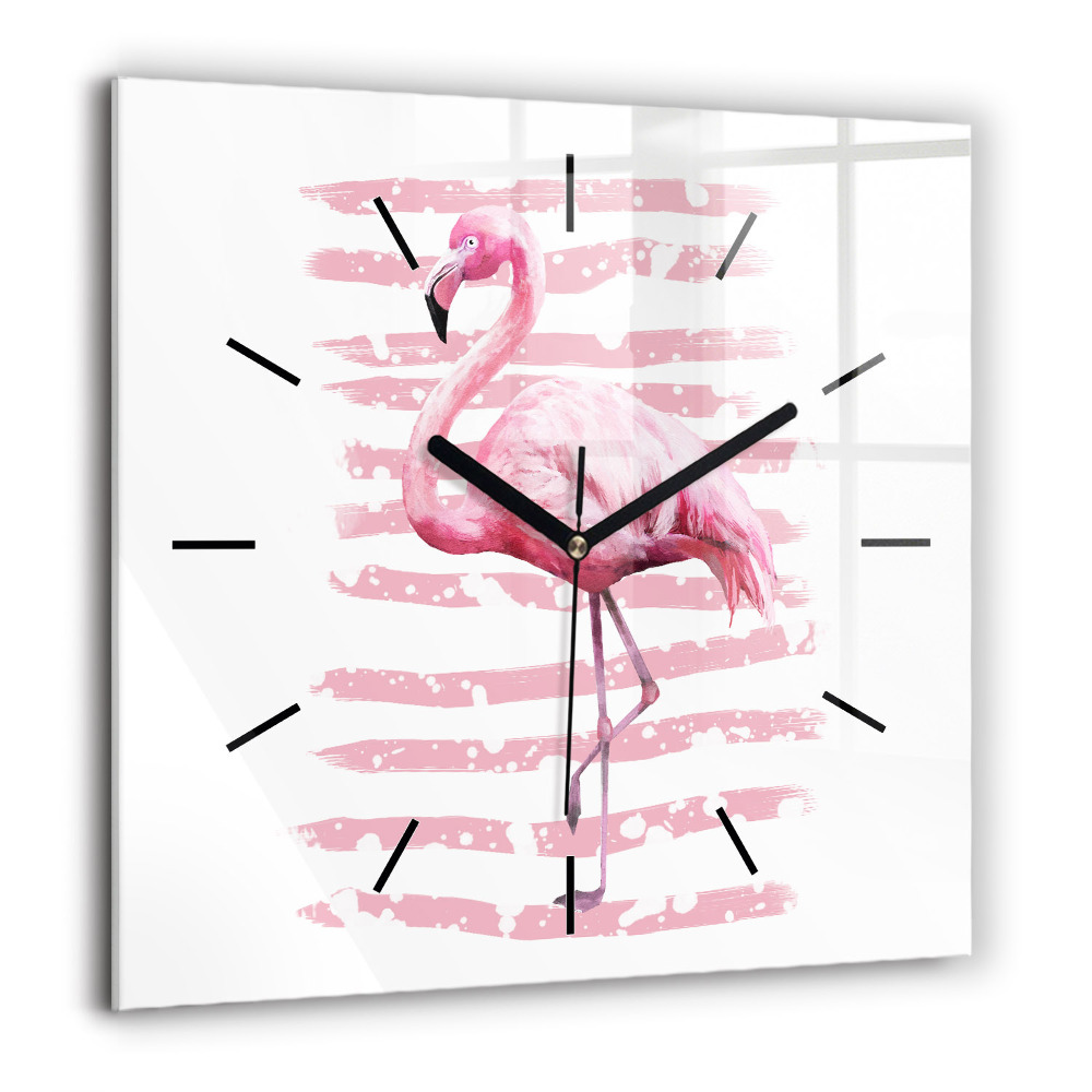 Horloge carrée en verre 60x60 cm Graphique de flamant rose