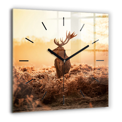 Horloge carrée en verre 60x60 cm Cerf au lever du soleil