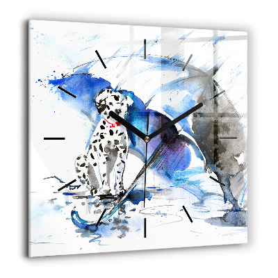 Horloge murale carrée 60x60 cm Dalmatien et parapluie