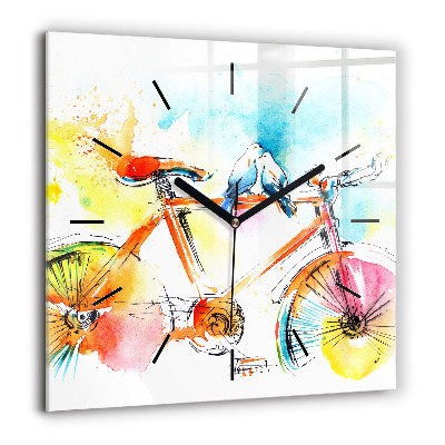 Pendule carrée en verre 60x60 cm Vélo peint