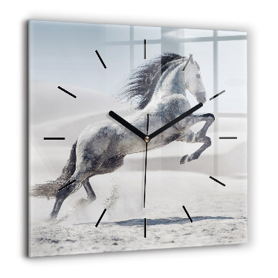 Horloge murale carrée 60x60 cm Cheval blanc au galop