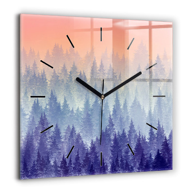 Horloge carrée en verre 60x60 cm Forêt dans la brume