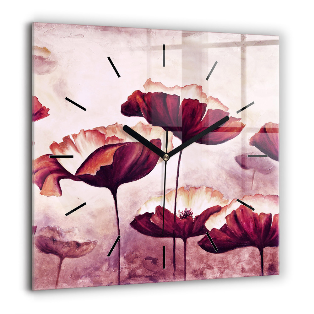 Pendule carrée en verre 60x60 cm Fleur de coquelicot