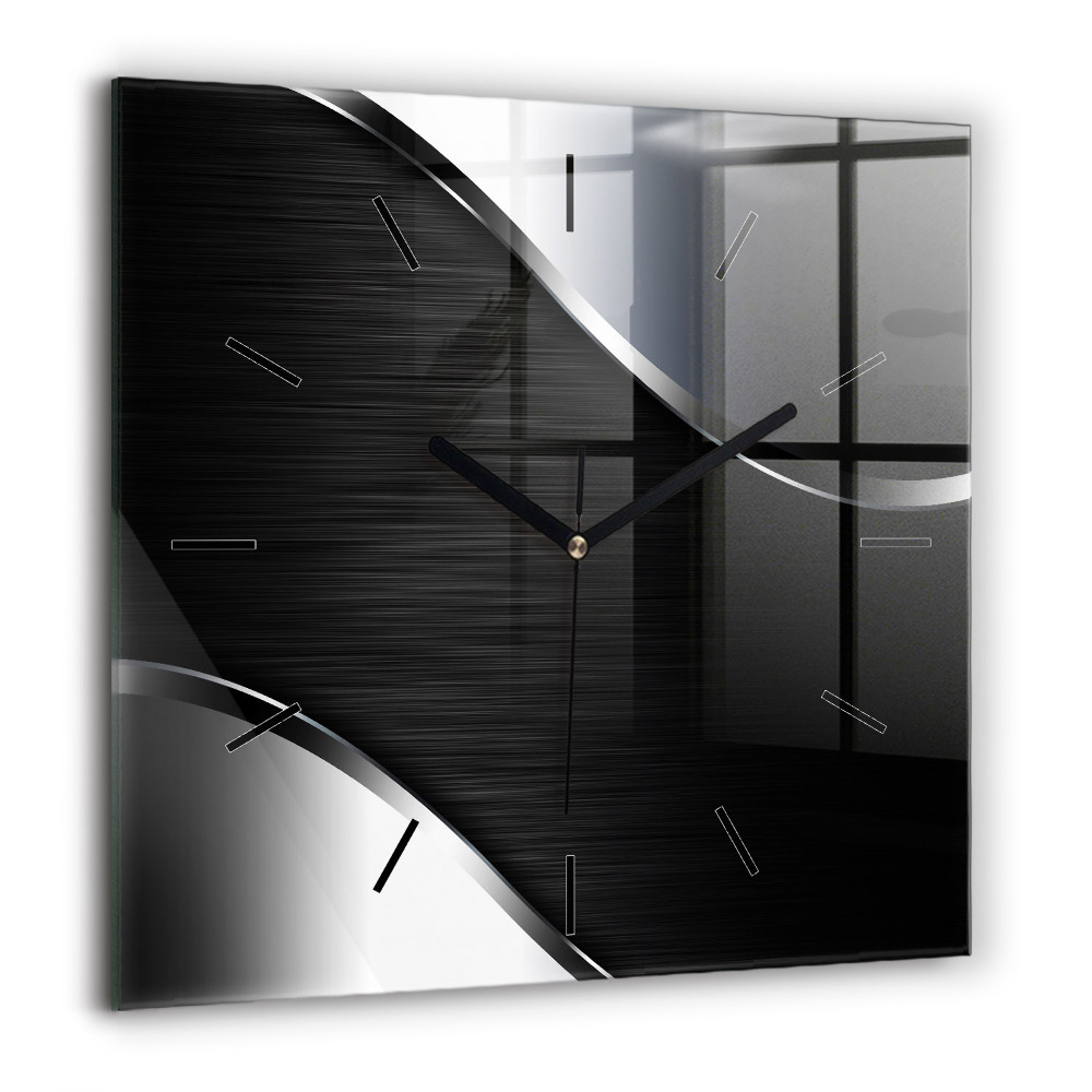 Pendule carrée en verre 60x60 cm Lignes noires et argentées