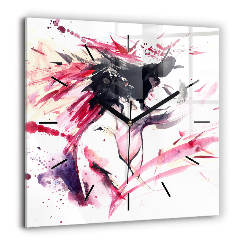 Pendule carrée en verre 60x60 cm Amoureux abstrait