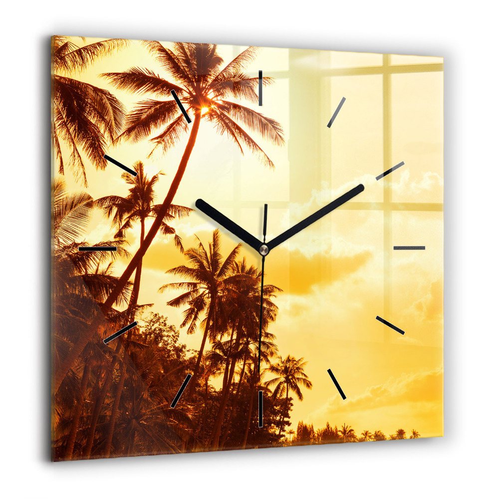 Horloge murale carrée 60x60 cm Palmiers ensoleillés