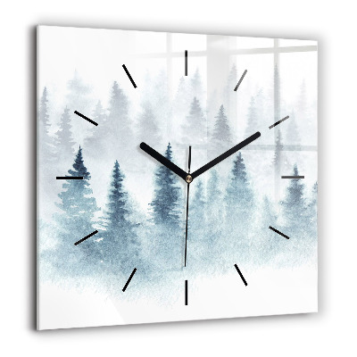 Horloge carrée en verre 60x60 cm Forêt d'hiver