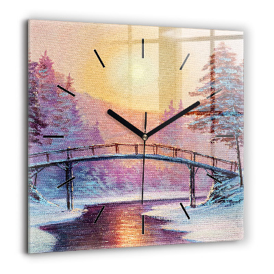 Horloge murale carrée 60x60 cm Arbre de Noël et pont