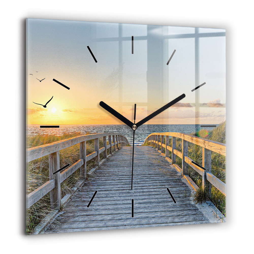 Horloge carrée en verre 60x60 cm Vacances à la plage