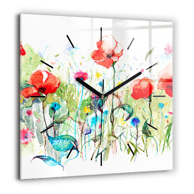 Horloge murale carrée 60x60 cm Fleurs dans une prairie