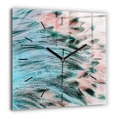 Pendule carrée en verre 60x60 cm Plumes colorées