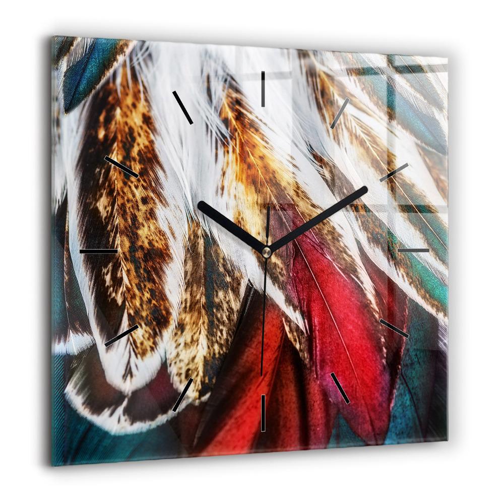Horloge murale carrée 60x60 cm Plumes brun clair d'un oiseau