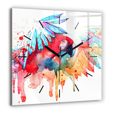 Horloge carrée en verre 60x60 cm Perroquet rouge coloré