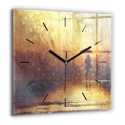 Horloge murale carrée 60x60 cm Femme avec un parapluie