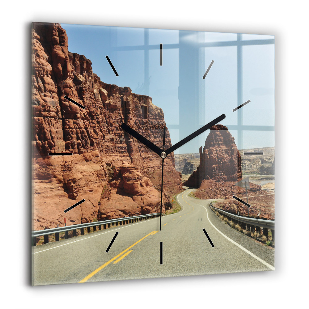 Horloge carrée en verre 60x60 cm Route 66 aux États-Unis