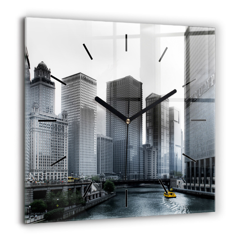 Pendule carrée en verre 60x60 cm Panorama de la ville