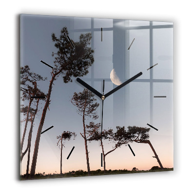 Horloge murale carrée 60x60 cm Croissant de lune et arbres